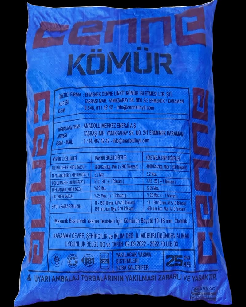 Cenne Ermenek ceviz kömürü, 25 kg torba