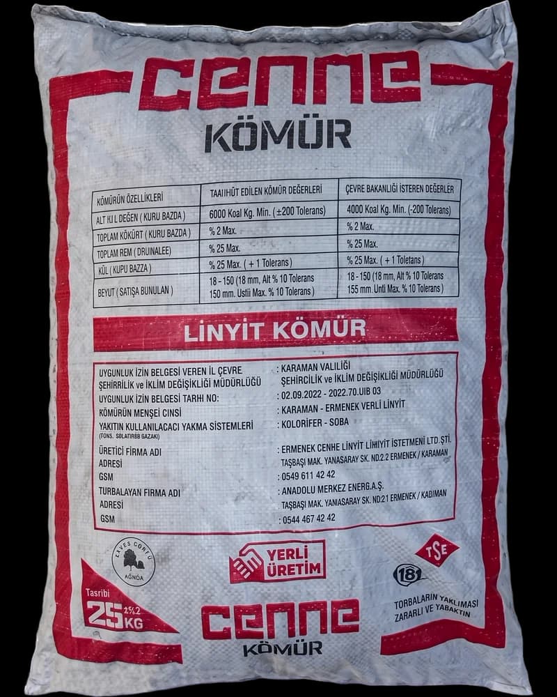 Cenne Ermenek fındık kömürü, 25 kg torba