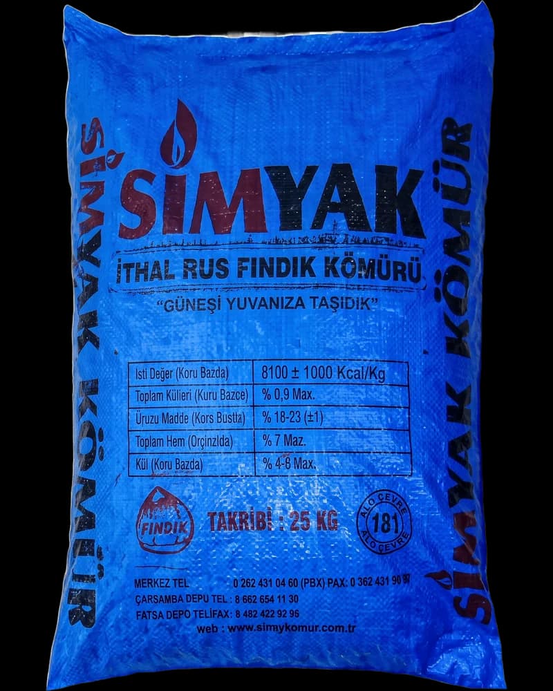 Simyak İthal Rus fındık kömürü, 25 kg torba
